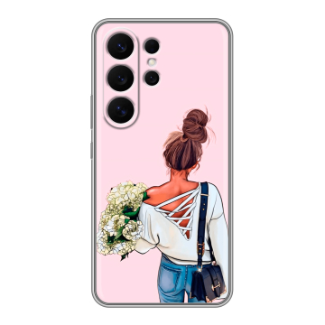 Силиконовый чехол на Samsung Galaxy S26 Ultra с принтом Девушка и букет Силиконовый чехол на Samsung Galaxy S26 Ultra с принтом Девушка и букет