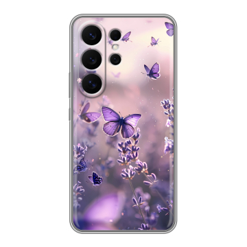 Силиконовый чехол на Samsung Galaxy S26 Ultra с принтом бабочки и лаванда Силиконовый чехол на Samsung Galaxy S26 Ultra с принтом бабочки и лаванда