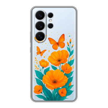 Силиконовый чехол на Samsung Galaxy S26 Ultra с принтом цветы бабочки Силиконовый чехол на Samsung Galaxy S26 Ultra с принтом цветы бабочки