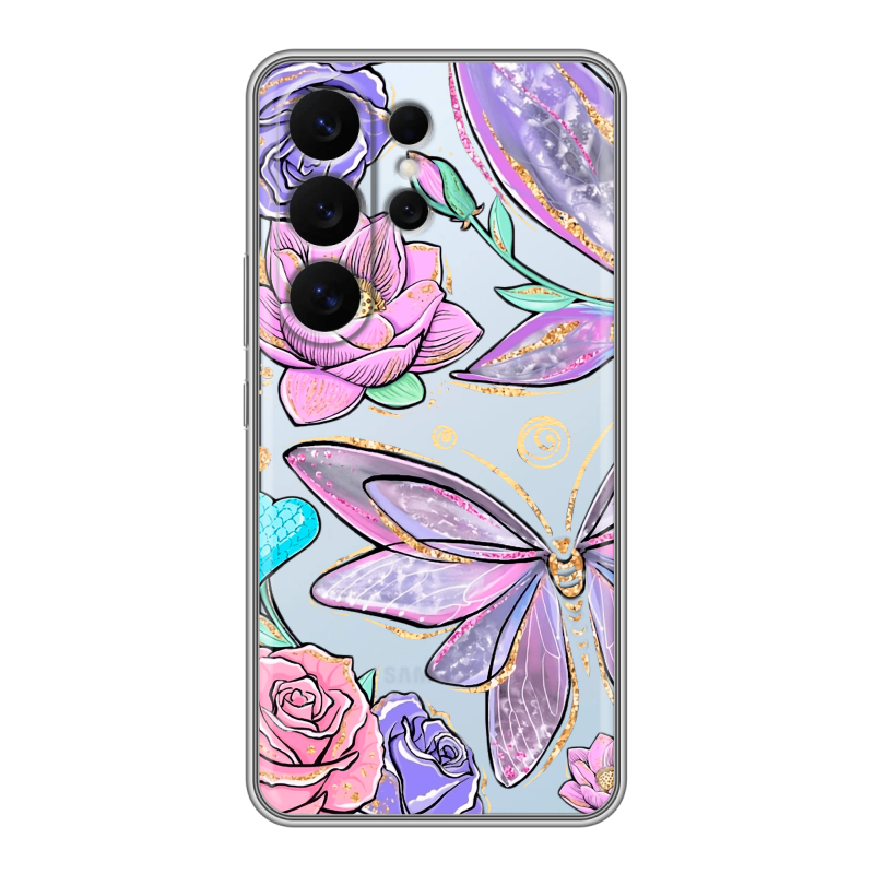 Силиконовый чехол на Samsung Galaxy S26 Ultra с принтом Бабочки и цветы Силиконовый чехол на Samsung Galaxy S26 Ultra с принтом Бабочки и цветы