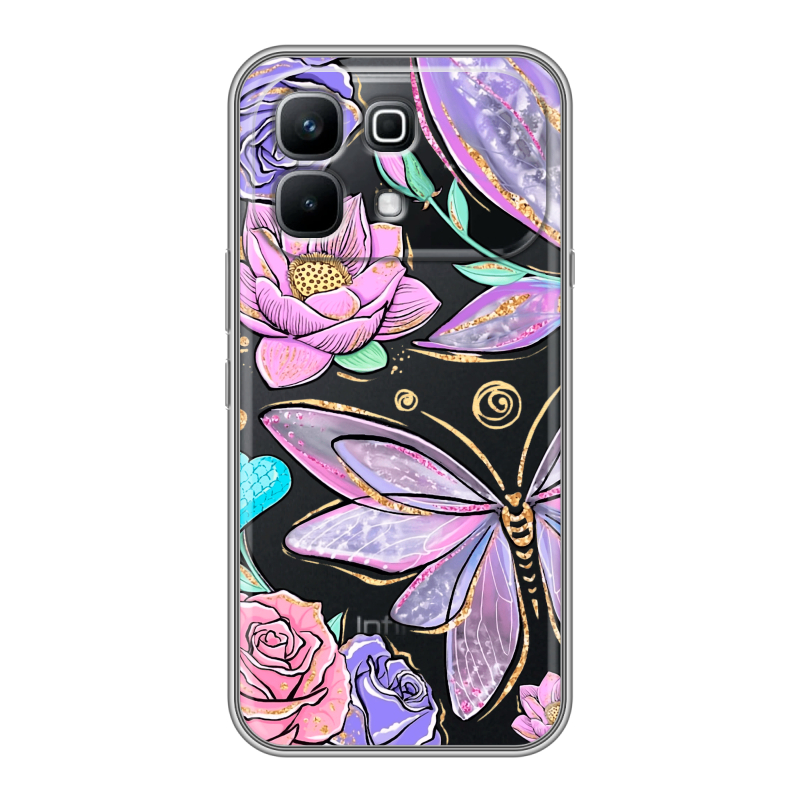 Силиконовый чехол на Infinix Note 60 с принтом Бабочки и цветы Силиконовый чехол на Infinix Note 60 с принтом Бабочки и цветы