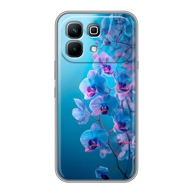 Силиконовый чехол на Infinix Note 60 с принтом голубые орхидеи Силиконовый чехол на Infinix Note 60 с принтом голубые орхидеи