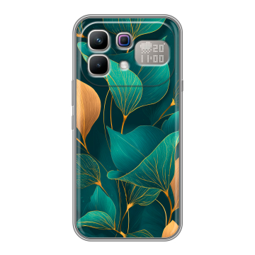 Силиконовый чехол на Infinix Note 60 Pro с принтом Листья и золото