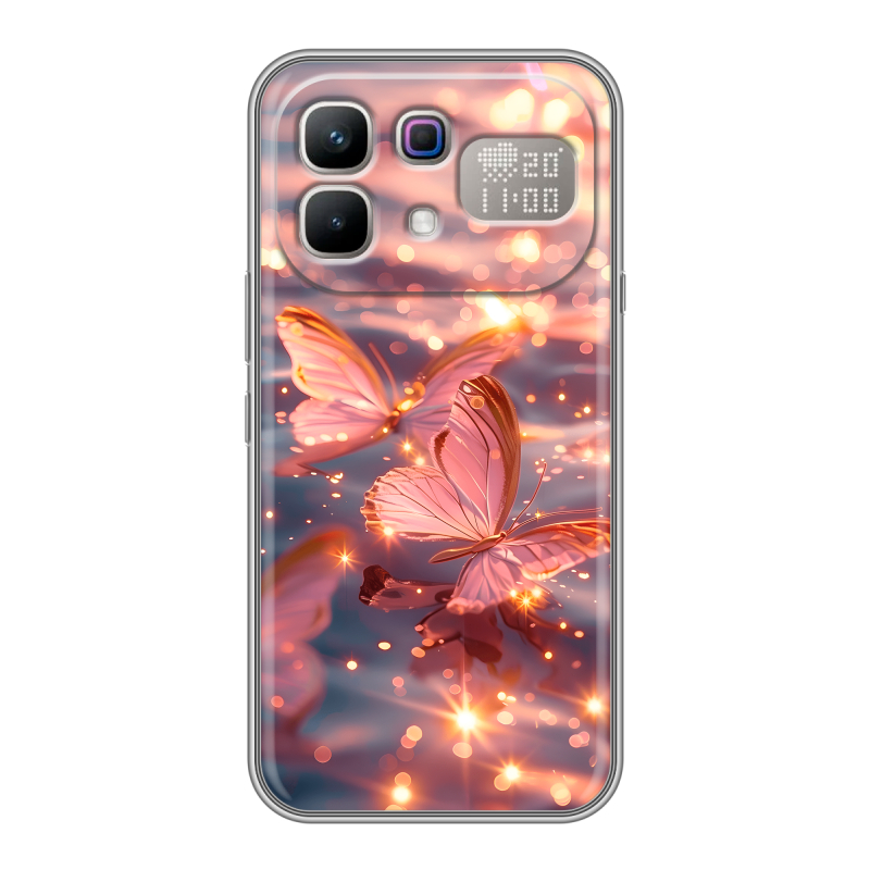 Силиконовый чехол на Infinix Note 60 Pro с принтом бабочки розовые Силиконовый чехол на Infinix Note 60 Pro с принтом бабочки розовые