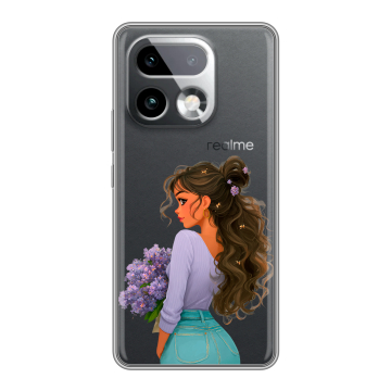 Силиконовый чехол на Realme 16 Pro Plus с принтом девушка цветы Силиконовый чехол на Realme 16 Pro Plus с принтом девушка цветы