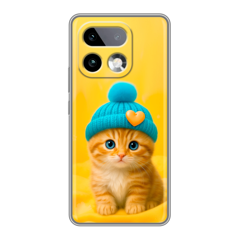 Силиконовый чехол на Realme 16 Pro Plus с принтом Котенок в шапке Силиконовый чехол на Realme 16 Pro Plus с принтом Котенок в шапке