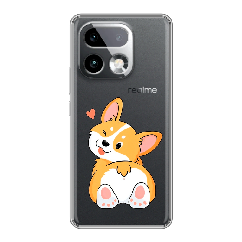 Силиконовый чехол на Realme 16 Pro Plus с принтом Корги Силиконовый чехол на Realme 16 Pro Plus с принтом Корги