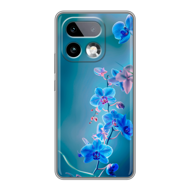 Силиконовый чехол на Realme 16 Pro Plus с принтом Голубые цветы Силиконовый чехол на Realme 16 Pro Plus с принтом Голубые цветы