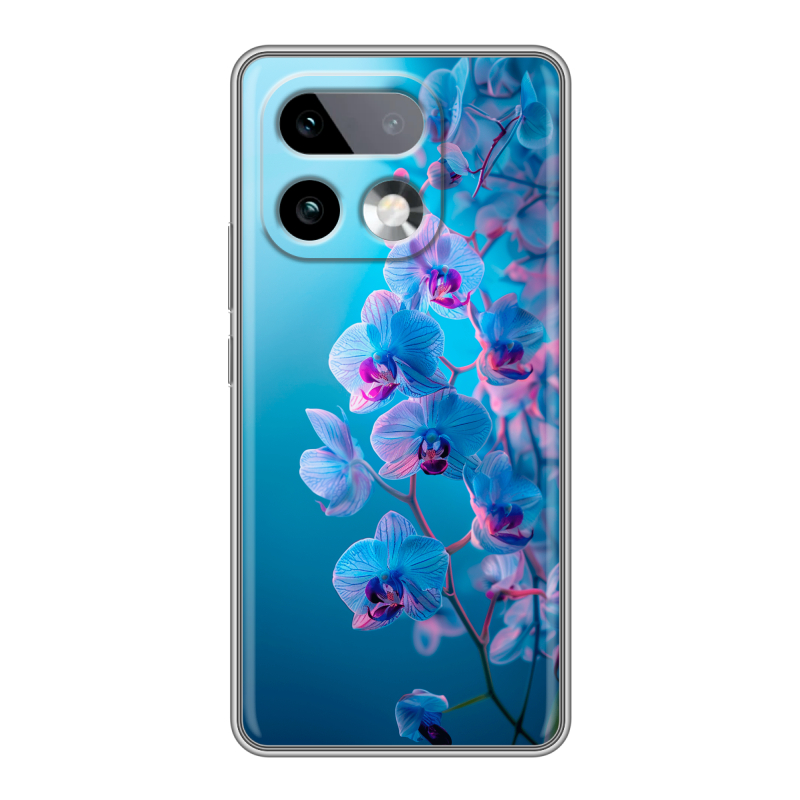 Силиконовый чехол на Realme 16 Pro Plus с принтом голубые орхидеи Силиконовый чехол на Realme 16 Pro Plus с принтом голубые орхидеи