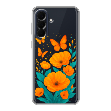 Силиконовый чехол на Samsung Galaxy A57 с принтом цветы бабочки Силиконовый чехол на Samsung Galaxy A57 с принтом цветы бабочки