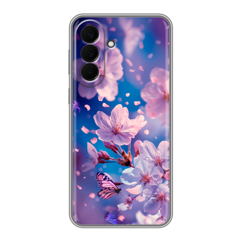 Силиконовый чехол на Samsung Galaxy A57 с принтом цветы бабочки Силиконовый чехол на Samsung Galaxy A57 с принтом цветы бабочки
