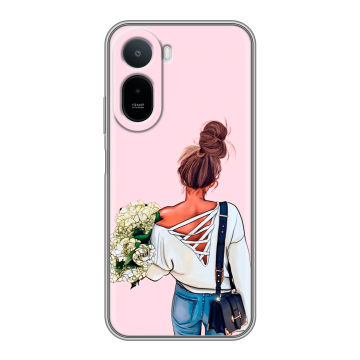 Силиконовый чехол на RedMi A7 Pro 4G с принтом Девушка и букет Силиконовый чехол на RedMi A7 Pro 4G с принтом Девушка и букет