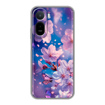Силиконовый чехол на RedMi A7 Pro с принтом цветы бабочки