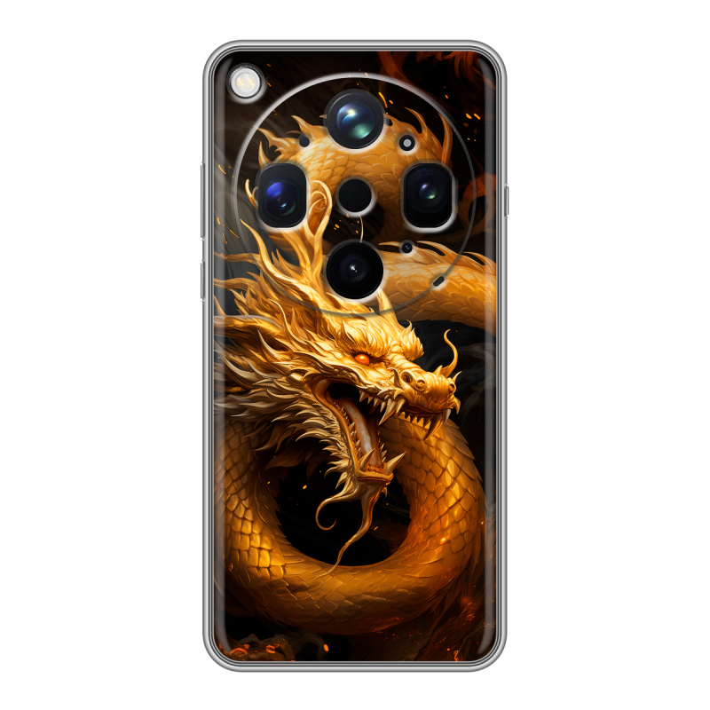 Силиконовый чехол на OPPO Find X9 Ultra с принтом Золотой дракон Силиконовый чехол на OPPO Find X9 Ultra с принтом Золотой дракон