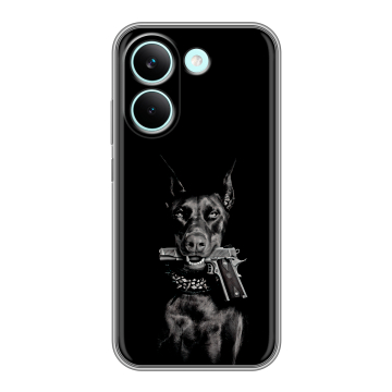 Силиконовый чехол на Poco X8 Pro с принтом Доберман и пистолет