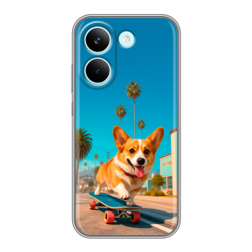 Силиконовый чехол на Poco X8 Pro с принтом Корги на скейте