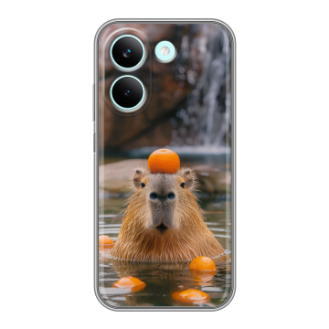 Силиконовый чехол на Poco X8 Pro с принтом Капибара с апельсином