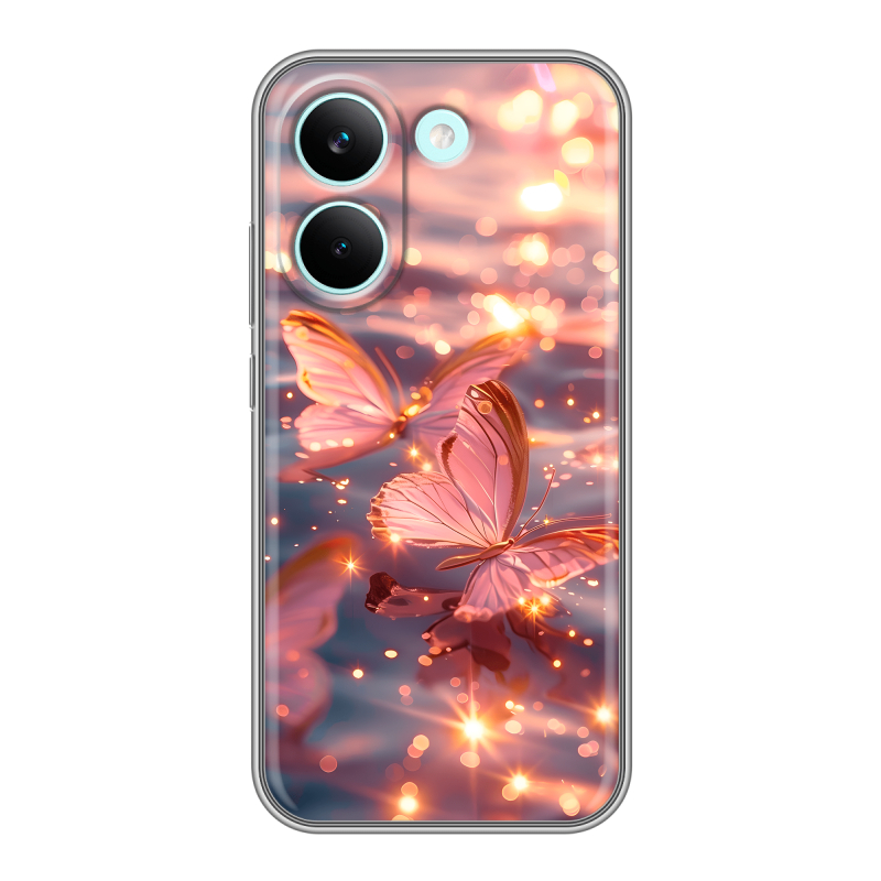 Силиконовый чехол на Poco X8 Pro с принтом бабочки розовые Силиконовый чехол на Poco X8 Pro с принтом бабочки розовые