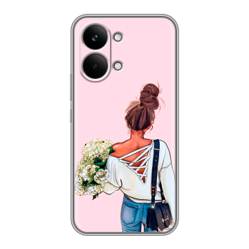 Силиконовый чехол на Poco X8 Pro Max с принтом Девушка и букет