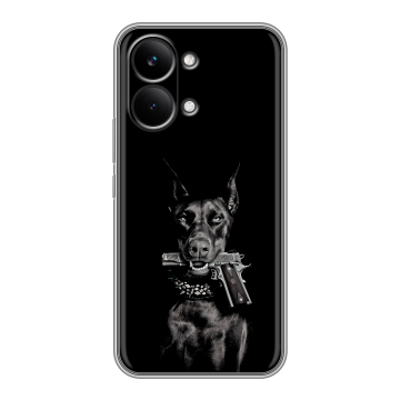 Силиконовый чехол на Poco X8 Pro Max с принтом Доберман и пистолет