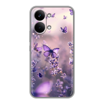 Силиконовый чехол на Poco X8 Pro Max с принтом бабочки и лаванда Силиконовый чехол на Poco X8 Pro Max с принтом бабочки и лаванда