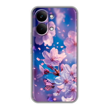 Силиконовый чехол на Poco X8 Pro Max с принтом цветы бабочки Силиконовый чехол на Poco X8 Pro Max с принтом цветы бабочки