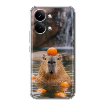 Силиконовый чехол на Poco X8 Pro Max с принтом Капибара с апельсином Силиконовый чехол на Poco X8 Pro Max с принтом Капибара с апельсином