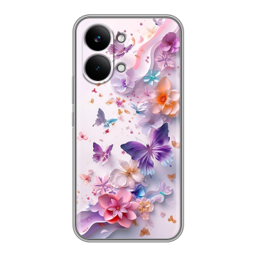 Силиконовый чехол на Poco X8 Pro Max с принтом цветы бабочки Силиконовый чехол на Poco X8 Pro Max с принтом цветы бабочки