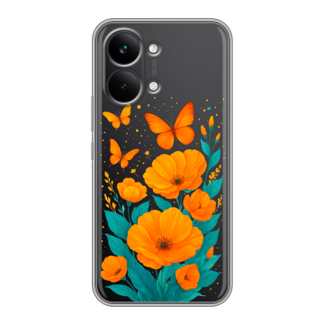 Силиконовый чехол на Poco X8 Pro Max с принтом цветы бабочки