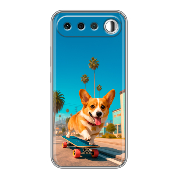 Силиконовый чехол на Realme 16 с принтом Корги на скейте