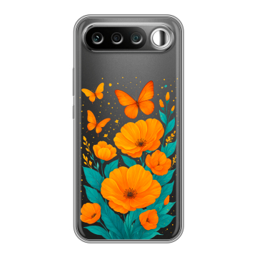Силиконовый чехол на Realme 16 с принтом цветы бабочки Силиконовый чехол на Realme 16 с принтом цветы бабочки