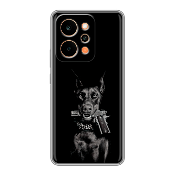 Силиконовый чехол на Realme P4 Power с принтом Доберман и пистолет Силиконовый чехол на Realme P4 Power с принтом Доберман и пистолет
