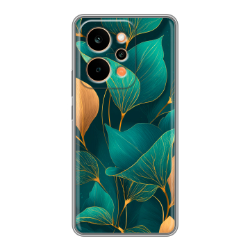 Силиконовый чехол на Realme P4 Power с принтом Листья и золото