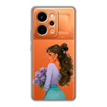 Силиконовый чехол на Realme P4 Power с принтом девушка цветы