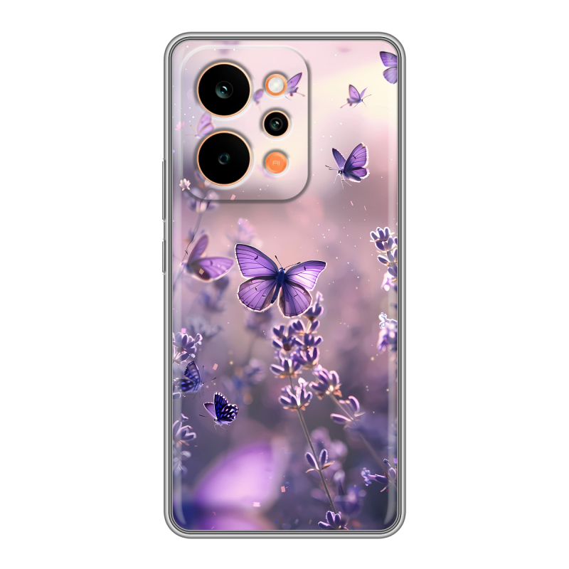 Силиконовый чехол на Realme P4 Power с принтом бабочки и лаванда Силиконовый чехол на Realme P4 Power с принтом бабочки и лаванда