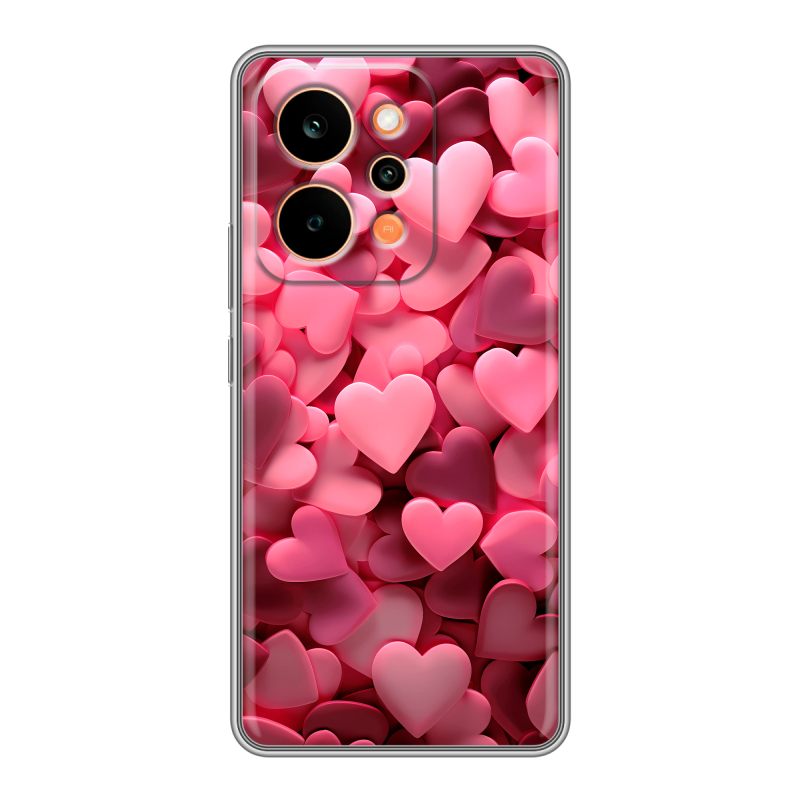 Силиконовый чехол на Realme P4 Power с принтом розовые сердечки Силиконовый чехол на Realme P4 Power с принтом розовые сердечки