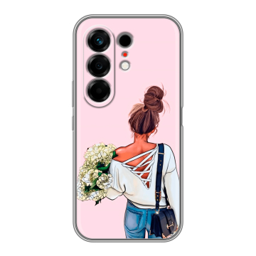 Силиконовый чехол на Tecno Camon 50 с принтом Девушка и букет