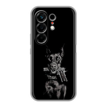 Силиконовый чехол на Tecno Camon 50 с принтом Доберман и пистолет Силиконовый чехол на Tecno Camon 50 с принтом Доберман и пистолет