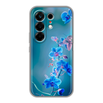 Силиконовый чехол на Tecno Camon 50 с принтом Голубые цветы