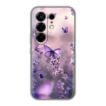 Силиконовый чехол на Tecno Camon 50 с принтом бабочки и лаванда Силиконовый чехол на Tecno Camon 50 с принтом бабочки и лаванда