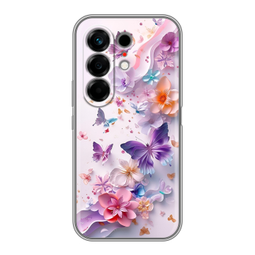 Силиконовый чехол на Tecno Camon 50 с принтом цветы бабочки Силиконовый чехол на Tecno Camon 50 с принтом цветы бабочки