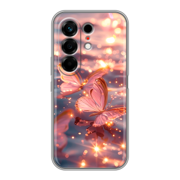 Силиконовый чехол на Tecno Camon 50 с принтом бабочки розовые Силиконовый чехол на Tecno Camon 50 с принтом бабочки розовые