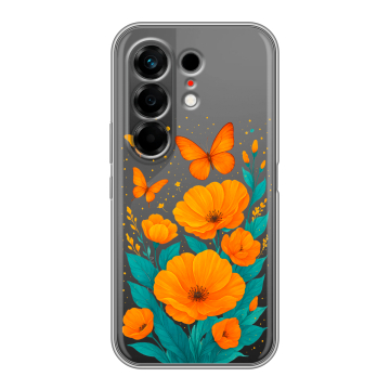 Силиконовый чехол на Tecno Camon 50 с принтом цветы бабочки