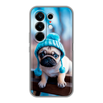 Силиконовый чехол на Tecno Camon 50 Ultra с принтом Мопс в шапке Силиконовый чехол на Tecno Camon 50 Ultra с принтом Мопс в шапке