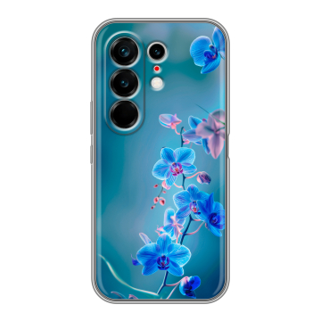 Силиконовый чехол на Tecno Camon 50 Ultra с принтом Голубые цветы Силиконовый чехол на Tecno Camon 50 Ultra с принтом Голубые цветы