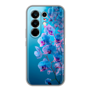 Силиконовый чехол на Tecno Camon 50 Ultra с принтом голубые орхидеи Силиконовый чехол на Tecno Camon 50 Ultra с принтом голубые орхидеи
