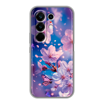 Силиконовый чехол на Tecno Camon 50 Ultra с принтом цветы бабочки Силиконовый чехол на Tecno Camon 50 Ultra с принтом цветы бабочки
