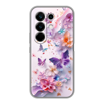 Силиконовый чехол на Tecno Camon 50 Ultra с принтом цветы бабочки Силиконовый чехол на Tecno Camon 50 Ultra с принтом цветы бабочки