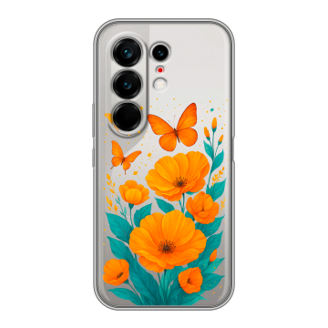 Силиконовый чехол на Tecno Camon 50 Ultra с принтом цветы бабочки Силиконовый чехол на Tecno Camon 50 Ultra с принтом цветы бабочки