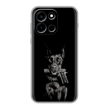 Силиконовый чехол на OnePlus Nord 6 с принтом Доберман и пистолет Силиконовый чехол на OnePlus Nord 6 с принтом Доберман и пистолет